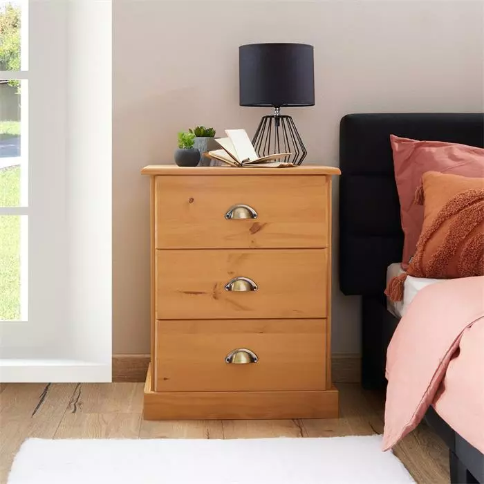 IDIMEX Nachttisch PARIS Mit 3 Schubladen, In Braun 4 IDIMEX Nachttisch PARIS Mit 3 Schubladen, In Braun – Bild 2