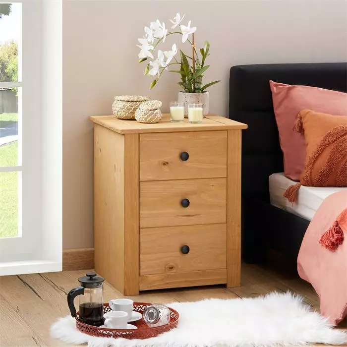 CARO-Möbel Nachttisch CANCUN Aus Kiefer Mit 3 Schubladen 4 CARO-Möbel Nachttisch CANCUN Aus Kiefer Mit 3 Schubladen – Bild 2