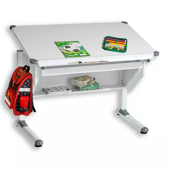 CARO-Möbel Kinderschreibtisch PHILIPP Neigbar Und Höhenverstellbar, Weiß 4 CARO-Möbel Kinderschreibtisch PHILIPP Neigbar Und Höhenverstellbar, Weiß – Bild 2