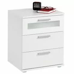 CARO-Möbel Nachttisch MARY Weiß Mit Glaseinsatz