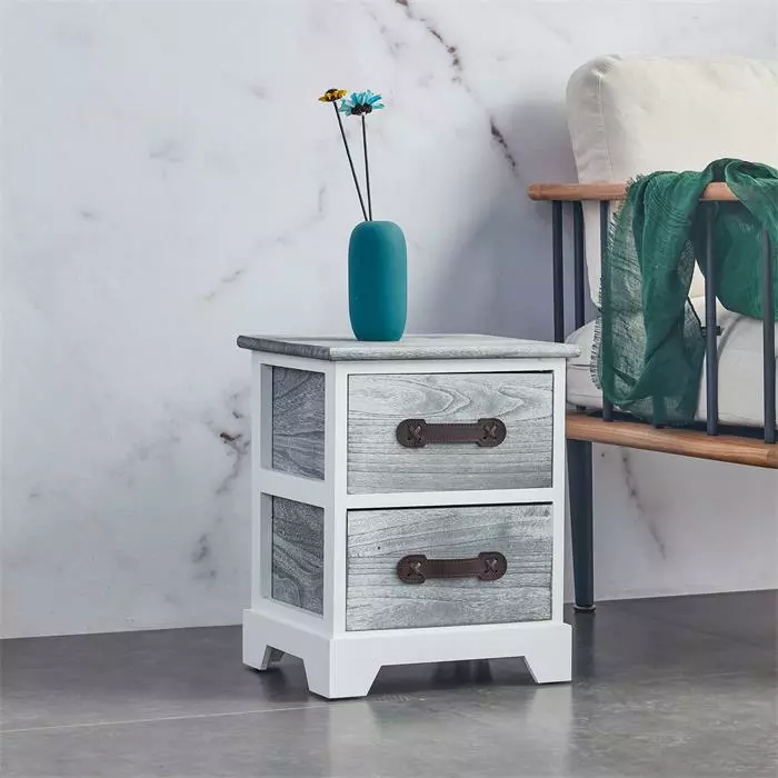 CARO-Möbel Nachttisch SALERNO Weiß/grau, 2 Schubladen 4 CARO-Möbel Nachttisch SALERNO Weiß/grau, 2 Schubladen – Bild 2