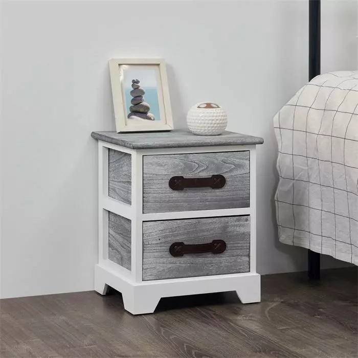 CARO-Möbel Nachttisch SALERNO Weiß/grau, 2 Schubladen 8 CARO-Möbel Nachttisch SALERNO Weiß/grau, 2 Schubladen – Bild 6