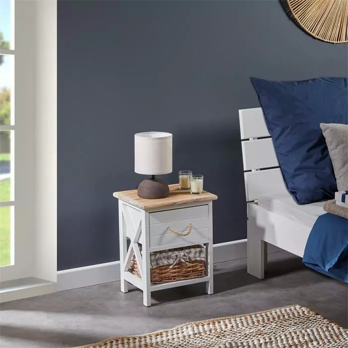 CARO-Möbel Nachttisch PERUGIA Mit 1 Schublade Und Korb, Weiß 4 CARO-Möbel Nachttisch PERUGIA Mit 1 Schublade Und Korb, Weiß – Bild 2