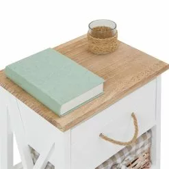 CARO-Möbel Nachttisch PERUGIA Mit 1 Schublade Und 2 Körben, Weiß -Möbelgeschäft 94099 2 N