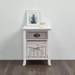 CARO-Möbel Nachttisch TOSCANA Weiß Mit Schublade -Möbelgeschäft 94106 3 N1