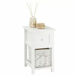 CARO-Möbel Nachttisch MESSINA Mit 1 Schublade Und Korb, In Weiß