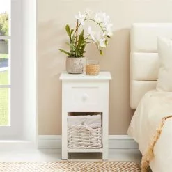 CARO-Möbel Nachttisch MESSINA Mit 1 Schublade Und Korb, In Weiß -Möbelgeschäft 94232 AC1