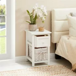 CARO-Möbel Nachttisch MESSINA Mit 1 Schublade Und Korb, In Weiß -Möbelgeschäft 94232 AC2