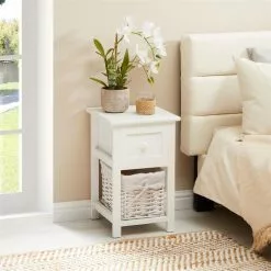 CARO-Möbel Nachttisch MESSINA Im 2er Set, Mit 1 Schublade Und Korb, In Weiß -Möbelgeschäft 94233 AC0