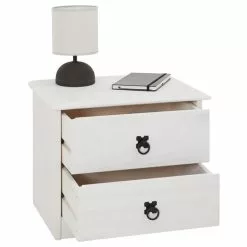 CARO-Möbel Nachttisch RESIDENCIA Kiefer Massiv Weiß, Mit 2 Schubladen -Möbelgeschäft 94539 2