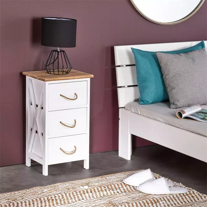 CARO-Möbel Nachttisch PERUGIA Mit 3 Schubladen In Weiß 4 CARO-Möbel Nachttisch PERUGIA Mit 3 Schubladen In Weiß – Bild 2