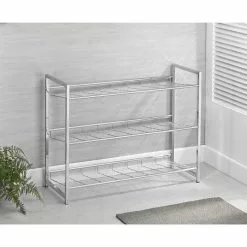 CARO-Möbel Schuhregal VALERIO Metall Verchromt, 3 Ablagen -Möbelgeschäft 94689 3