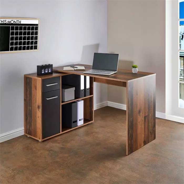 CARO-Möbel Eckschreibtisch LENA Mit Regal In Old Style/Beton Dunkel 4 CARO-Möbel Eckschreibtisch LENA Mit Regal In Old Style/Beton Dunkel – Bild 2