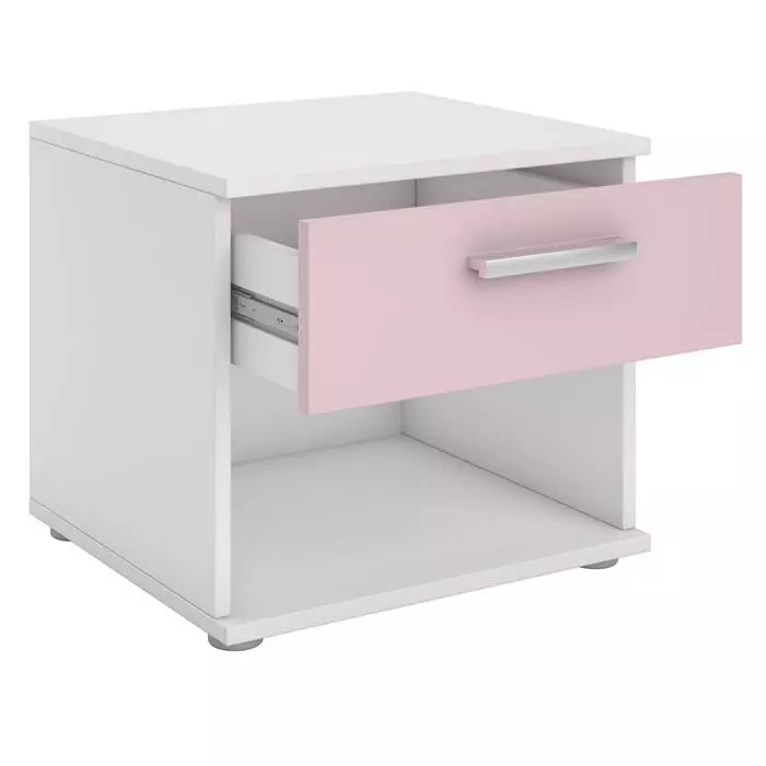 CARO-Möbel Nachttisch MARY Weiß/rosa Mit Schublade 4 CARO-Möbel Nachttisch MARY Weiß/rosa Mit Schublade – Bild 2