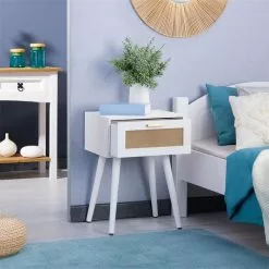 CARO-Möbel Nachttisch KIRAN Mit 1 Schublade, Holz In Weiß -Möbelgeschäft 95328 AC2