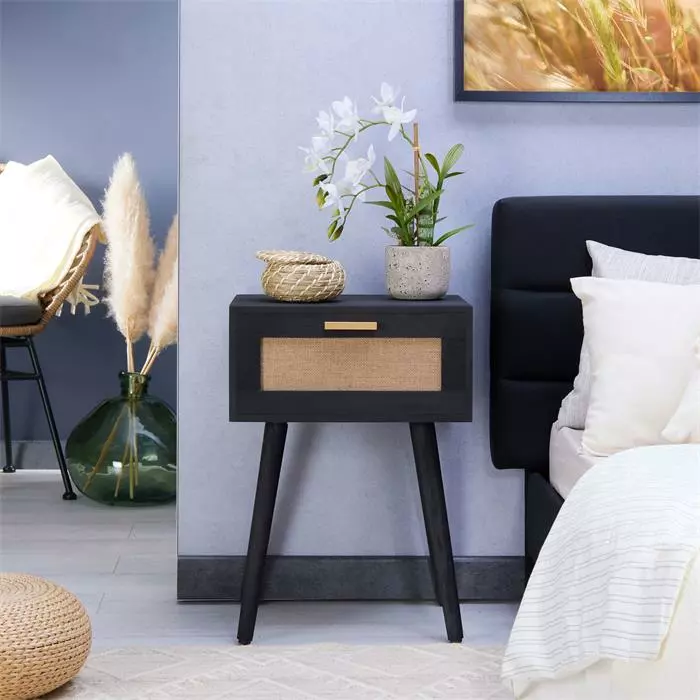 CARO-Möbel Nachttisch KIRAN Mit 1 Schublade, Holz In Schwarz 4 CARO-Möbel Nachttisch KIRAN Mit 1 Schublade, Holz In Schwarz – Bild 2