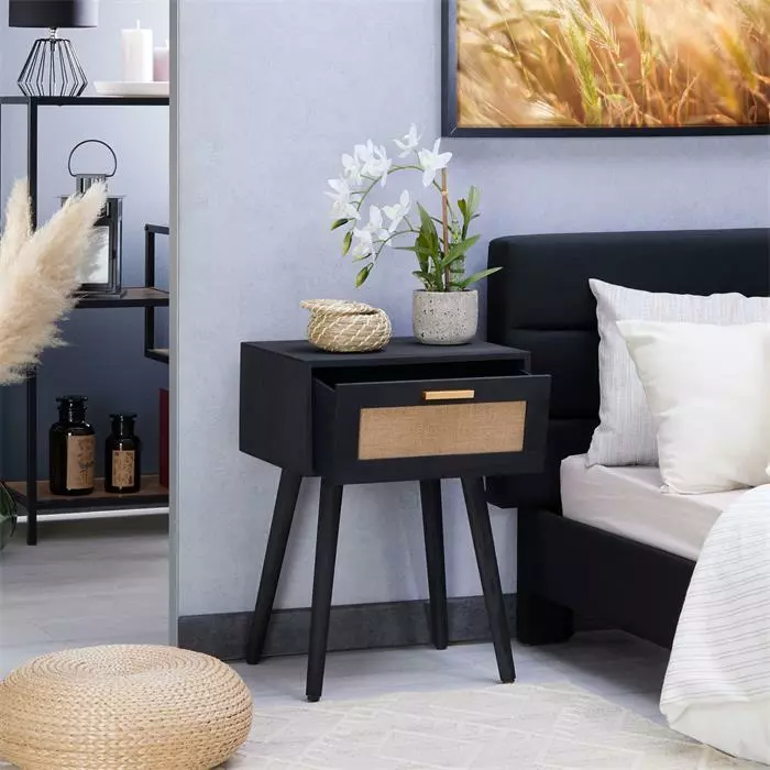 CARO-Möbel Nachttisch KIRAN Mit 1 Schublade, Holz In Schwarz 5 CARO-Möbel Nachttisch KIRAN Mit 1 Schublade, Holz In Schwarz – Bild 3
