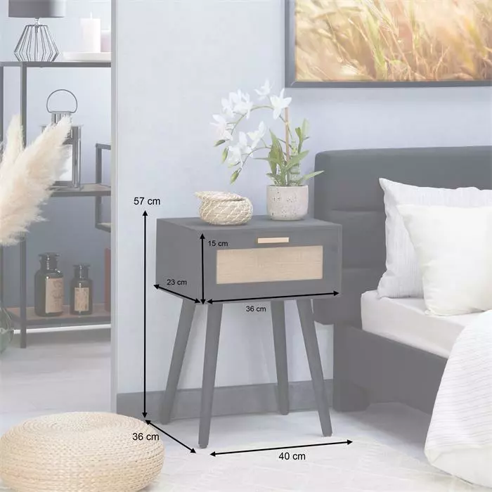 CARO-Möbel Nachttisch KIRAN Mit 1 Schublade, Holz In Schwarz 8 CARO-Möbel Nachttisch KIRAN Mit 1 Schublade, Holz In Schwarz – Bild 6