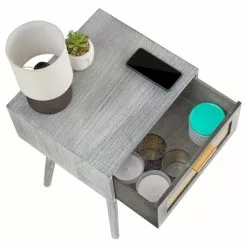CARO-Möbel Nachttisch KIRAN Mit 1 Schublade, Holz In Grau -Möbelgeschäft 95330 4