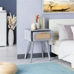 CARO-Möbel Nachttisch KIRAN Mit 1 Schublade, Holz In Grau -Möbelgeschäft 95330 AC2