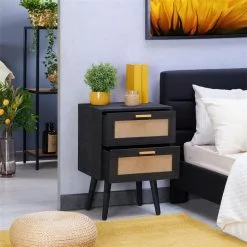 CARO-Möbel Nachttisch WAMAN Mit 2 Schubladen, Schwarz -Möbelgeschäft 95333 AC2