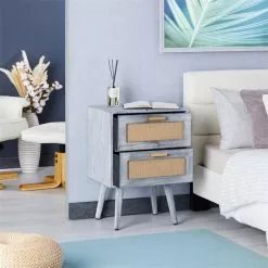 CARO-Möbel Nachttisch WAMAN Mit 2 Schubladen, Grau -Möbelgeschäft 95334 AC2