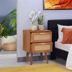CARO-Möbel Nachttisch WAMAN Mit 2 Schubladen, Braun -Möbelgeschäft 95335 AC2