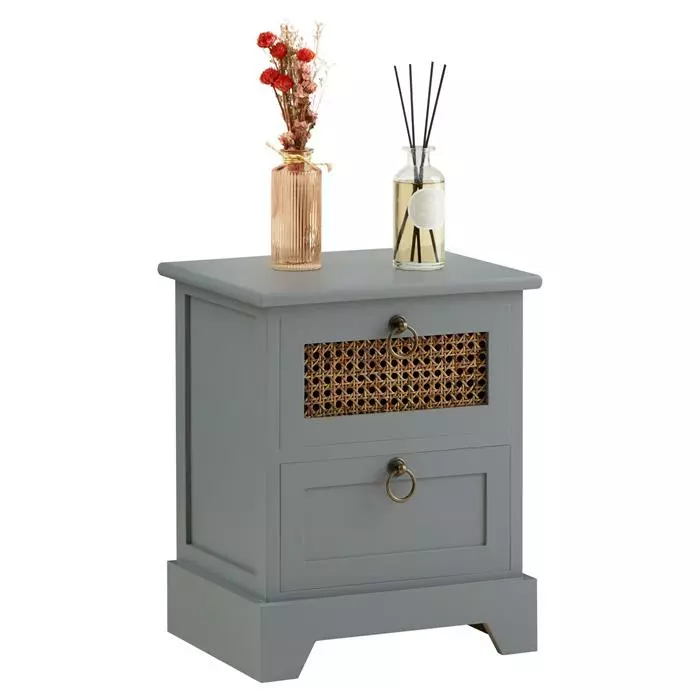 CARO-Möbel Nachttisch PADMA Mit 2 Schubladen Und Wiener Geflecht, Grau 3 CARO-Möbel Nachttisch PADMA Mit 2 Schubladen Und Wiener Geflecht, Grau