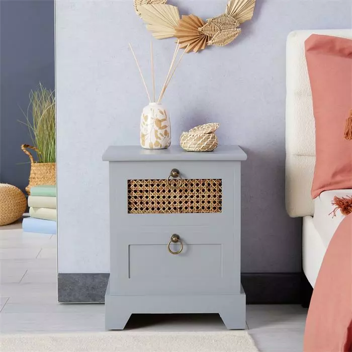 CARO-Möbel Nachttisch PADMA Mit 2 Schubladen Und Wiener Geflecht, Grau 4 CARO-Möbel Nachttisch PADMA Mit 2 Schubladen Und Wiener Geflecht, Grau – Bild 2