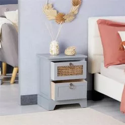 CARO-Möbel Nachttisch PADMA Mit 2 Schubladen Und Wiener Geflecht, Grau 10 CARO-Möbel Nachttisch PADMA Mit 2 Schubladen Und Wiener Geflecht, Grau -Möbelgeschäft 95337 AC2