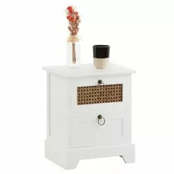 CARO-Möbel Nachttisch PADMA Mit 2 Schubladen Und Wiener Geflecht, Weiß