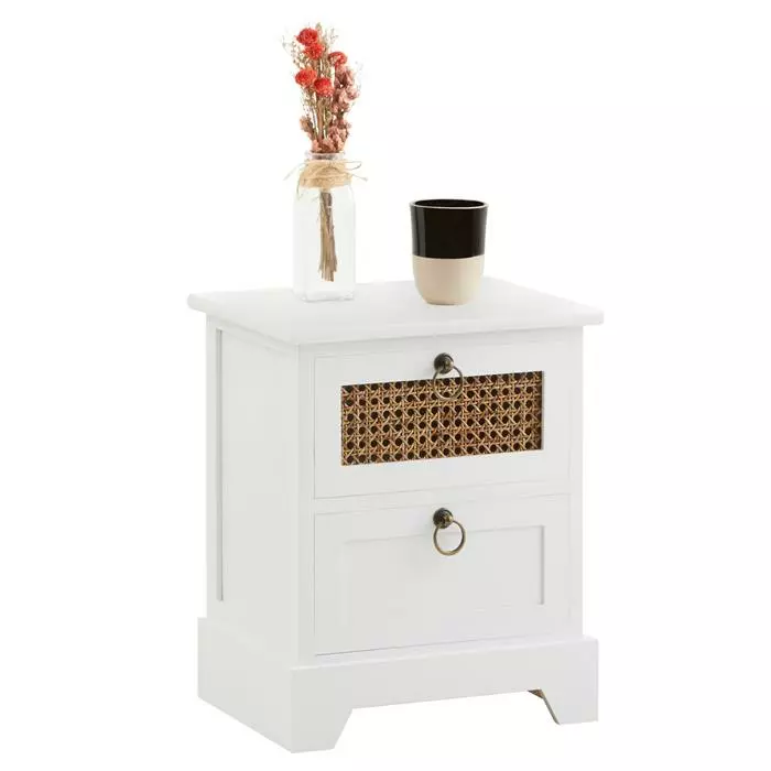 CARO-Möbel Nachttisch PADMA Mit 2 Schubladen Und Wiener Geflecht, Weiß 3 CARO-Möbel Nachttisch PADMA Mit 2 Schubladen Und Wiener Geflecht, Weiß