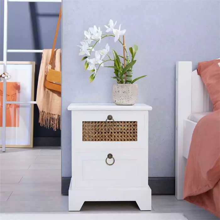 CARO-Möbel Nachttisch PADMA Mit 2 Schubladen Und Wiener Geflecht, Weiß 4 CARO-Möbel Nachttisch PADMA Mit 2 Schubladen Und Wiener Geflecht, Weiß – Bild 2