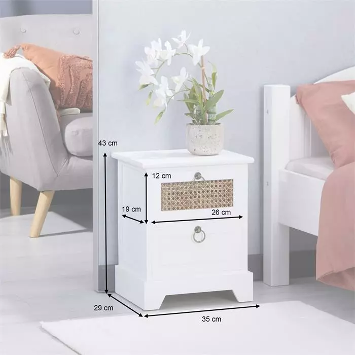 CARO-Möbel Nachttisch PADMA Mit 2 Schubladen Und Wiener Geflecht, Weiß 8 CARO-Möbel Nachttisch PADMA Mit 2 Schubladen Und Wiener Geflecht, Weiß – Bild 6