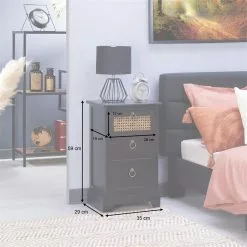 CARO-Möbel Nachttisch RAJA Mit 3 Schubladen Und Wiener Geflecht, Schwarz -Möbelgeschäft 95339 AC9