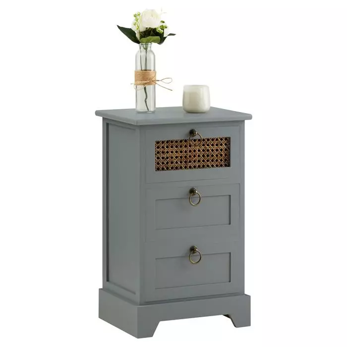 CARO-Möbel Nachttisch RAJA Mit 3 Schubladen Und Wiener Geflecht, Grau 3 CARO-Möbel Nachttisch RAJA Mit 3 Schubladen Und Wiener Geflecht, Grau