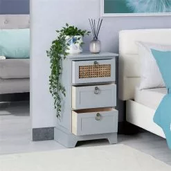 CARO-Möbel Nachttisch RAJA Mit 3 Schubladen Und Wiener Geflecht, Grau 10 CARO-Möbel Nachttisch RAJA Mit 3 Schubladen Und Wiener Geflecht, Grau -Möbelgeschäft 95340 AC2