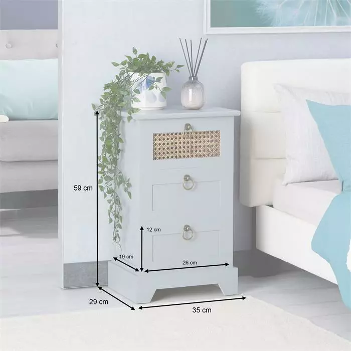 CARO-Möbel Nachttisch RAJA Mit 3 Schubladen Und Wiener Geflecht, Grau 8 CARO-Möbel Nachttisch RAJA Mit 3 Schubladen Und Wiener Geflecht, Grau – Bild 6