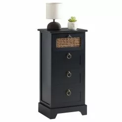 CARO-Möbel Nachttisch VANIKA Mit 4 Schubladen Und Wiener Geflecht, Schwarz