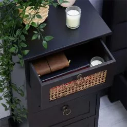 CARO-Möbel Nachttisch VANIKA Mit 4 Schubladen Und Wiener Geflecht, Schwarz -Möbelgeschäft 95342 AC4