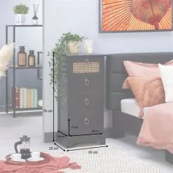 CARO-Möbel Nachttisch VANIKA Mit 4 Schubladen Und Wiener Geflecht, Schwarz -Möbelgeschäft 95342 AC9