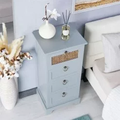 CARO-Möbel Nachttisch VANIKA Mit 4 Schubladen Und Wiener Geflecht, Grau -Möbelgeschäft 95343 AC3