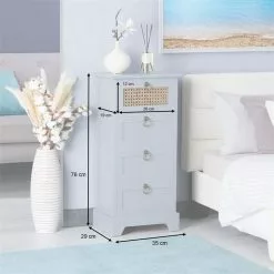 CARO-Möbel Nachttisch VANIKA Mit 4 Schubladen Und Wiener Geflecht, Grau -Möbelgeschäft 95343 AC8