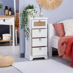 CARO-Möbel Nachttisch VANIKA Mit 4 Schubladen Und Wiener Geflecht, Weiß -Möbelgeschäft 95344 AC2