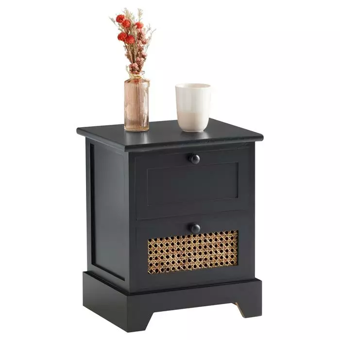 CARO-Möbel Nachttisch RANI Mit 2 Schubladen Und Wiener Geflecht, Schwarz 3 CARO-Möbel Nachttisch RANI Mit 2 Schubladen Und Wiener Geflecht, Schwarz