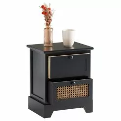 CARO-Möbel Nachttisch RANI Mit 2 Schubladen Und Wiener Geflecht, Schwarz 11 CARO-Möbel Nachttisch RANI Mit 2 Schubladen Und Wiener Geflecht, Schwarz -Möbelgeschäft 95345 2