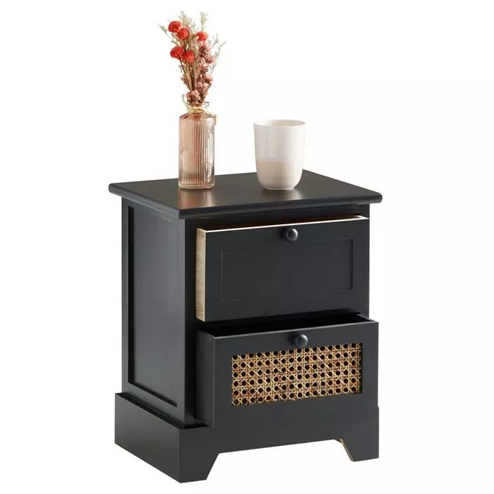 CARO-Möbel Nachttisch RANI Mit 2 Schubladen Und Wiener Geflecht, Schwarz 6 CARO-Möbel Nachttisch RANI Mit 2 Schubladen Und Wiener Geflecht, Schwarz – Bild 4