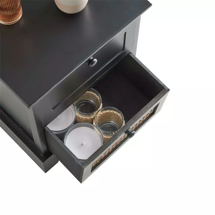 CARO-Möbel Nachttisch RANI Mit 2 Schubladen Und Wiener Geflecht, Schwarz 7 CARO-Möbel Nachttisch RANI Mit 2 Schubladen Und Wiener Geflecht, Schwarz – Bild 5