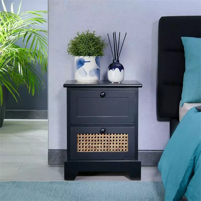 CARO-Möbel Nachttisch RANI Mit 2 Schubladen Und Wiener Geflecht, Schwarz 4 CARO-Möbel Nachttisch RANI Mit 2 Schubladen Und Wiener Geflecht, Schwarz – Bild 2