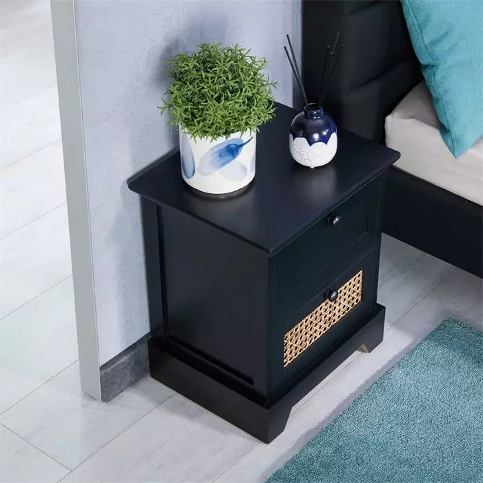CARO-Möbel Nachttisch RANI Mit 2 Schubladen Und Wiener Geflecht, Schwarz 5 CARO-Möbel Nachttisch RANI Mit 2 Schubladen Und Wiener Geflecht, Schwarz – Bild 3
